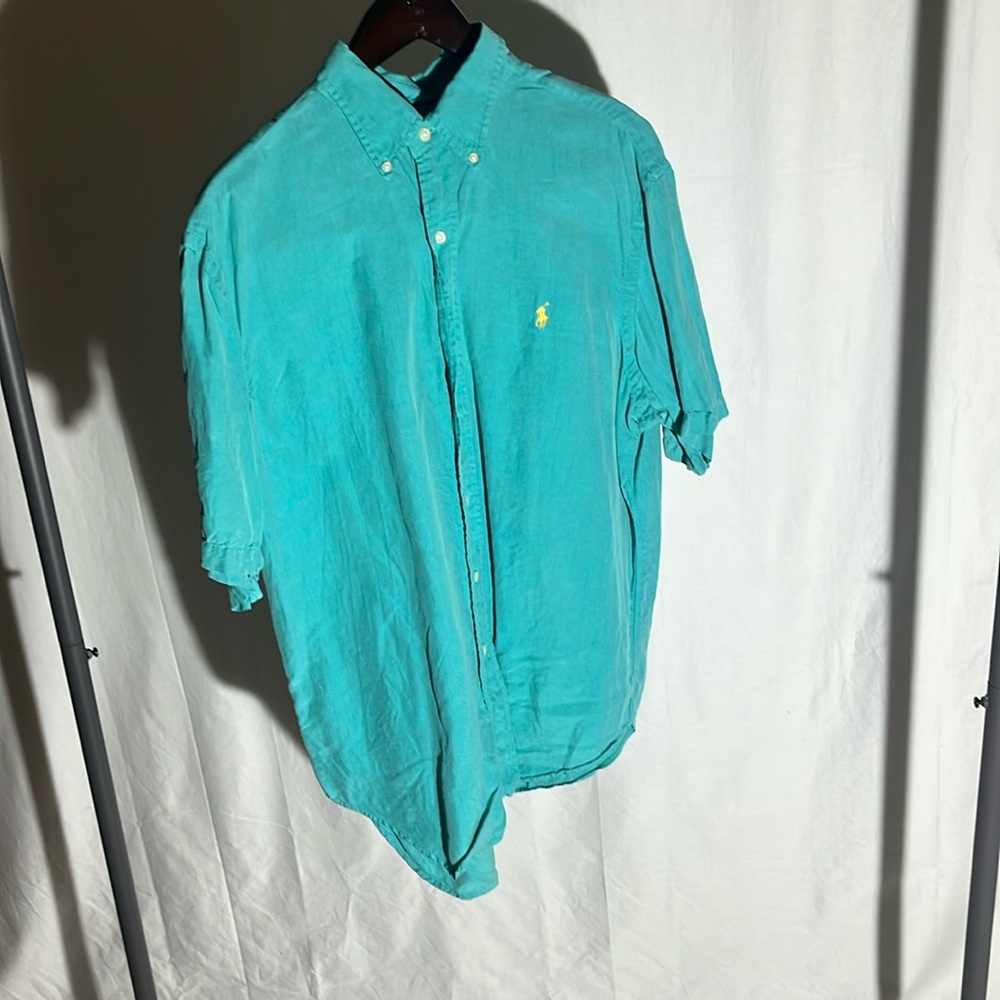 Men's Polo Ralph Lauren aqua silk/linen top size L
